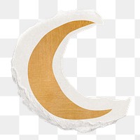 Crescent moon png sticker, gold weather ripped paper collage element on transparent background