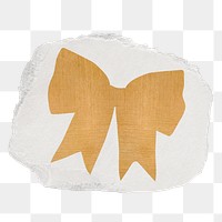 Golden bow png sticker, torn paper collage element, transparent background