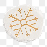 Gold snowflake png sticker, Christmas aesthetic, ripped paper element, transparent background