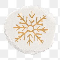Gold snowflake png sticker, Christmas aesthetic, ripped paper element, transparent background