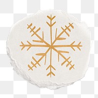 Gold snowflake png sticker, Christmas aesthetic, ripped paper element, transparent background