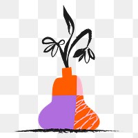 Flower vase png sticker, colorful doodle on transparent background