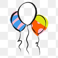 Floating balloons png sticker, colorful doodle on transparent background