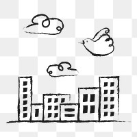 Office buildings png sticker, cute doodle on transparent background