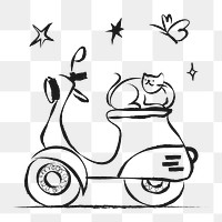 Motorcycle scooter png sticker, cute doodle on transparent background