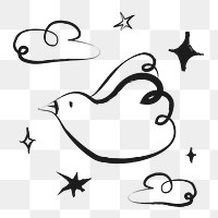 Bird png sticker, cute doodle on transparent background