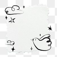 Bird doodle png ripped paper frame sticker on transparent background