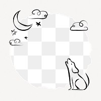 Howling dog png doodle frame, transparent background