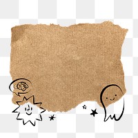 Cute doodle png ripped paper frame sticker on transparent background