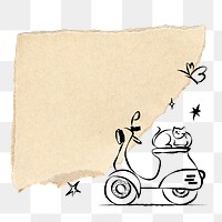 Cute doodle png ripped paper frame sticker on transparent background