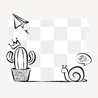 Cactus png doodle frame, transparent background