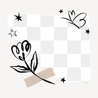 Flower png doodle frame, transparent background