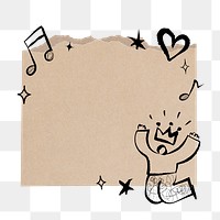 Music doodle png ripped paper frame sticker on transparent background