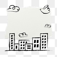 Buildings doodle png ripped paper frame sticker on transparent background
