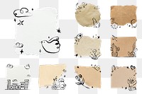 Ripped paper png doodle frame sticker set on transparent background