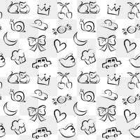 Cute doodle png pattern, transparent background
