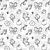 Cute doodle png pattern, transparent background