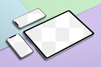 Digital devices png screen mockup, smartphone, tablet set in transparent design