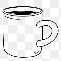 Coffee mug png doodle sticker, black & white illustration, transparent background