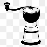 Coffee grinder png doodle sticker, black & white illustration, transparent background