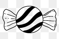 Twist candy png doodle sticker, black & white illustration, transparent background