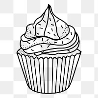 Cupcake png doodle sticker, black & white illustration, transparent background