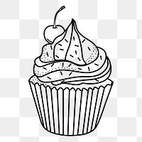 Cupcake png doodle sticker, black & white illustration, transparent background