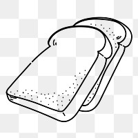 Bread slice png doodle sticker, black & white illustration, transparent background