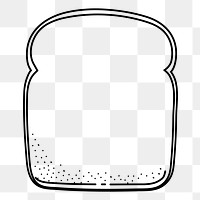 Bread slice png doodle sticker, black & white illustration, transparent background