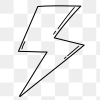 Lightning bolt png doodle sticker, black & white illustration, transparent background