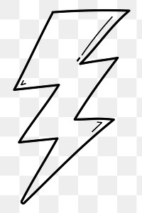 Lightning bolt png doodle sticker, black & white illustration, transparent background