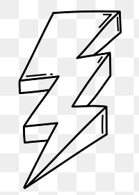 Lightning bolt png doodle sticker, black & white illustration, transparent background