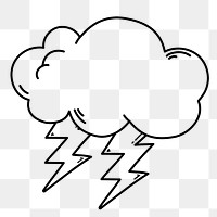 Lightning png doodle sticker, black & white illustration, transparent background