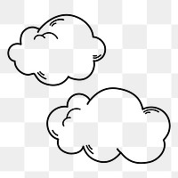 Cloud png doodle sticker, black & white illustration, transparent background