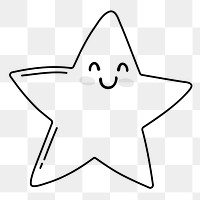 Smiling star png doodle sticker, black & white illustration, transparent background