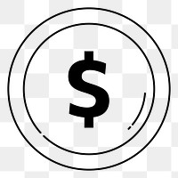 Dollar coin png doodle sticker, black & white illustration, transparent background