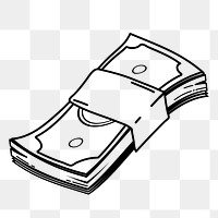 Money png doodle sticker, black & white illustration, transparent background