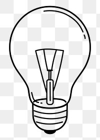 Light bulb png doodle sticker, black & white illustration, transparent background