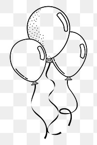 Balloons png doodle sticker, black & white illustration, transparent background