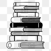 Book stack png doodle sticker, black & white illustration, transparent background