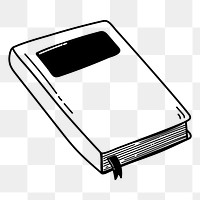 Book png doodle sticker, black & white illustration, transparent background