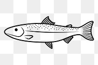 Fish png doodle sticker, black & white illustration, transparent background