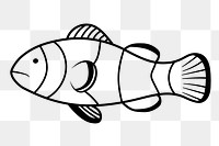 Clownfish png doodle sticker, black & white illustration, transparent background