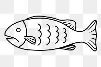 Fish png doodle sticker, black & white illustration, transparent background