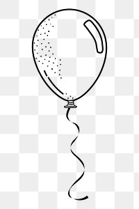 Balloon png doodle sticker, black & white illustration, transparent background