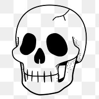 Skull png doodle sticker, black & white illustration, transparent background