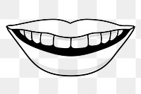 Mouth png doodle sticker, black &amp; white illustration, transparent background