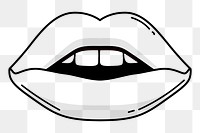 Mouth png doodle sticker, black & white illustration, transparent background