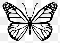 Butterfly png doodle sticker, black & white illustration, transparent background