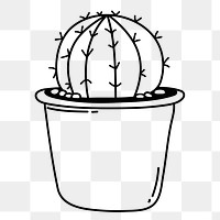 Cactus png doodle sticker, black & white illustration, transparent background